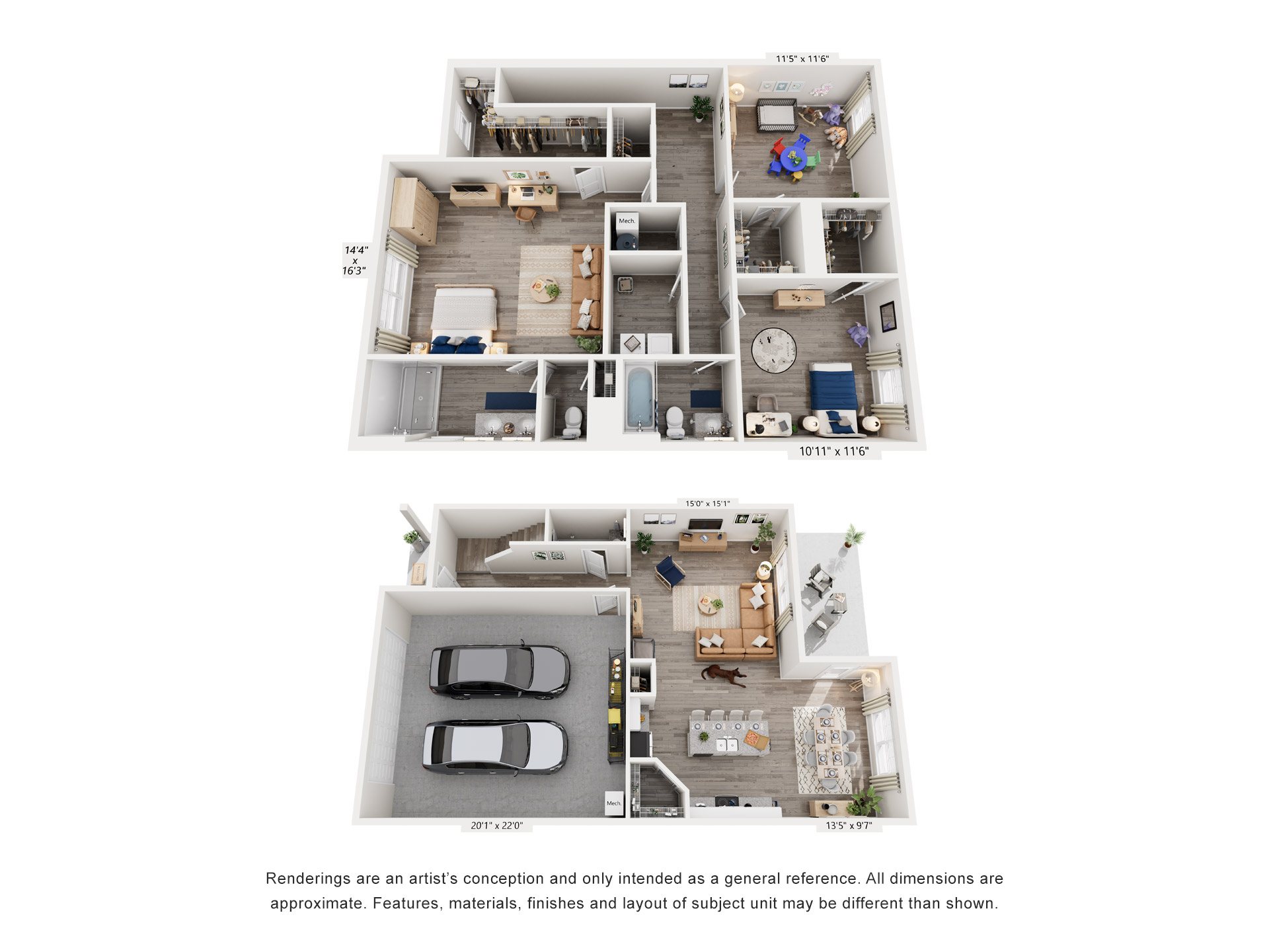 Floor plan for 3 beds, 2.5 baths, 1749 sqft